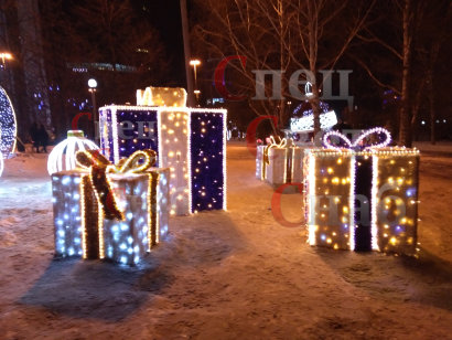 Светодиодная фигура "Подарок с золотым бантом" 1 х 0,7 х 0,7 